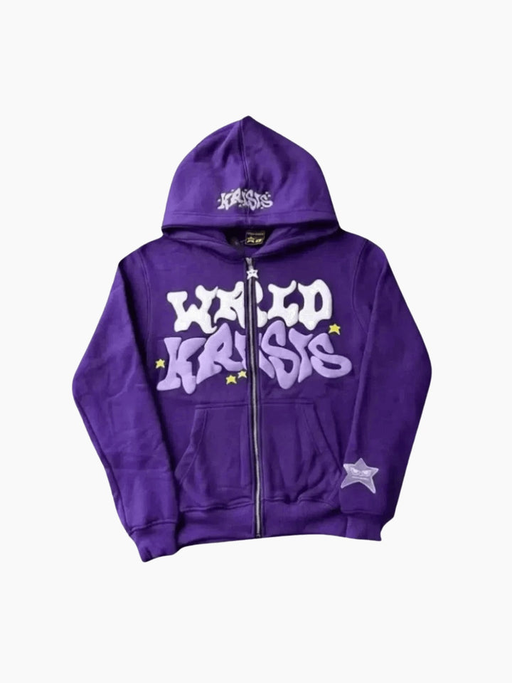 Graphic Puff Print Zip-Up Hoodie