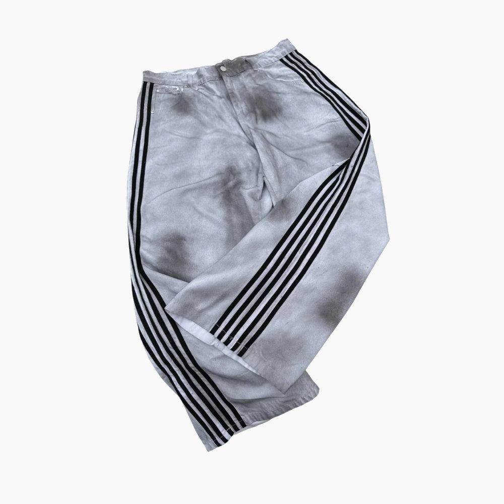 Embroidered Striped Baggy Jeans - Black/White