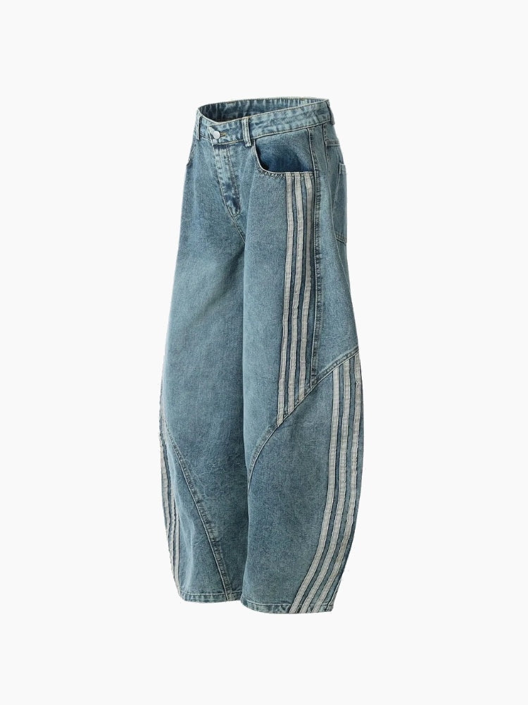 NEWGRMNTS Striped Barrel Denim Jeans