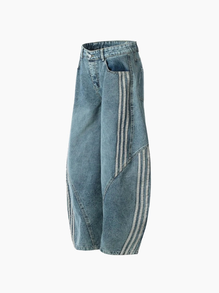 NEWGRMNTS Striped Barrel Denim Jeans