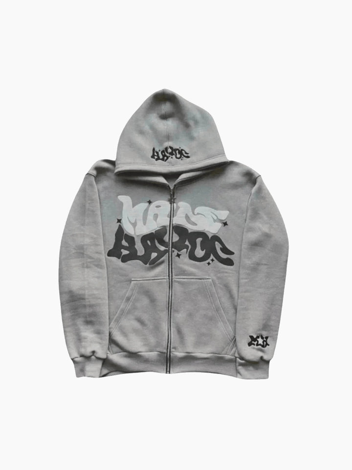 Graphic Puff Print Zip-Up Hoodie