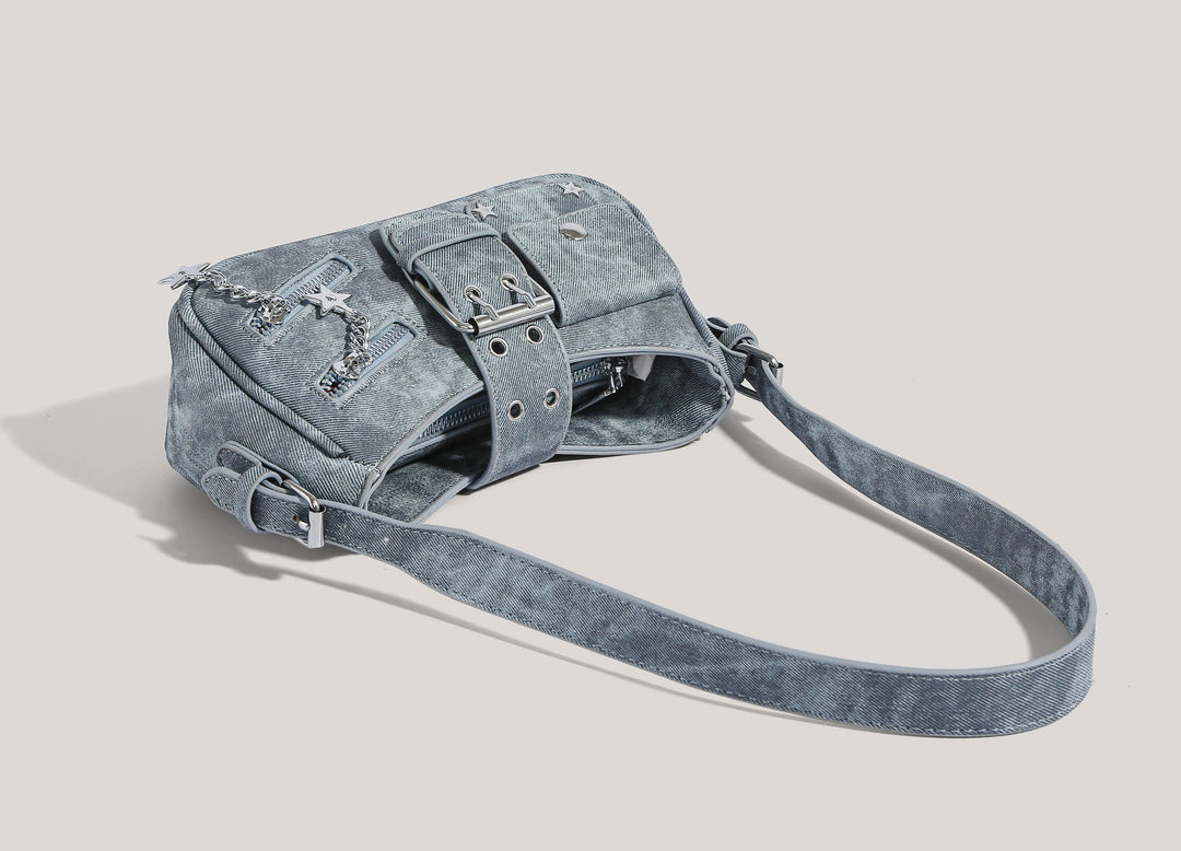 Denim Moto Crossbody Bag