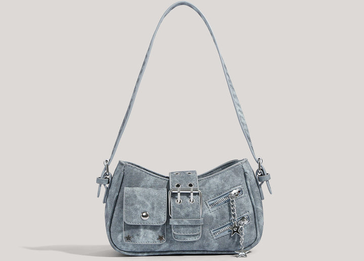 Denim Moto Crossbody Bag