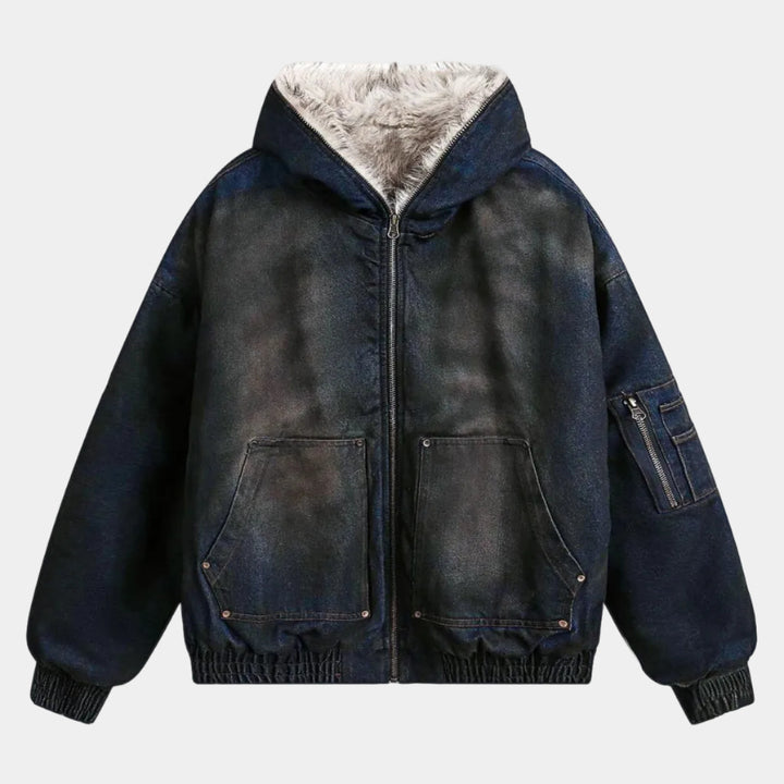 Cotton Washed Fur Hooded Jacket - 2265