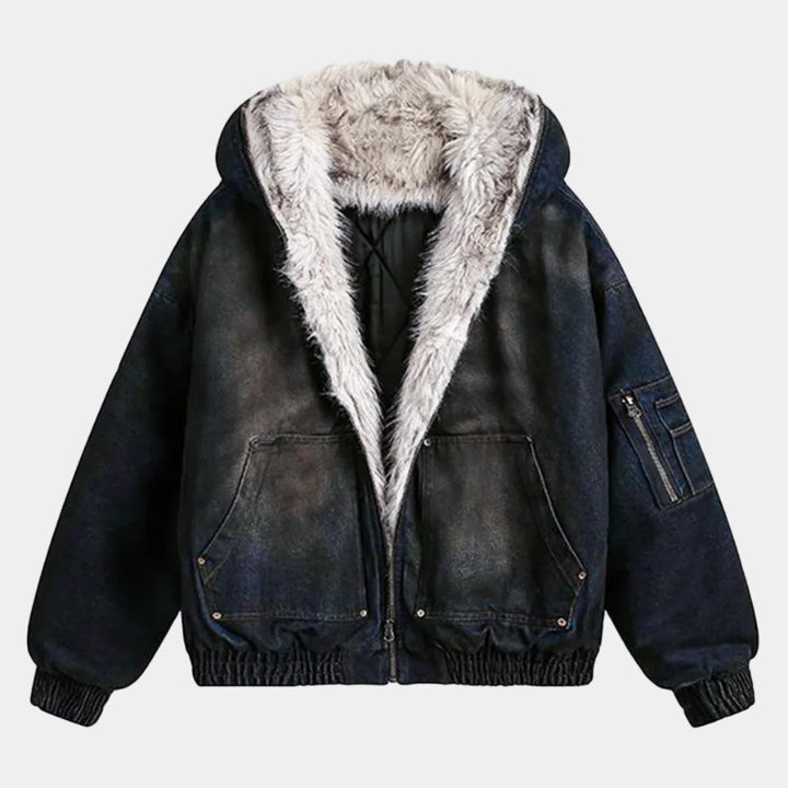 Cotton Washed Fur Hooded Jacket - 2265