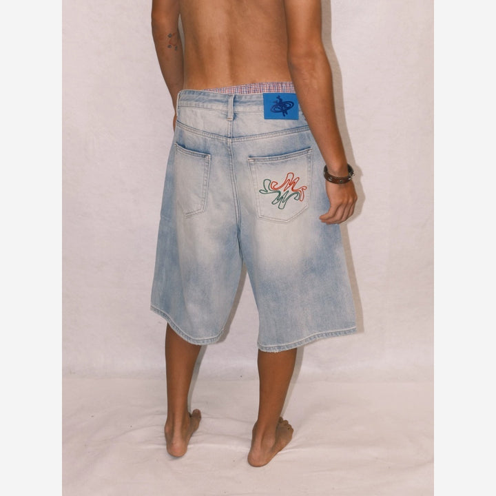 Embroidered Patch Denim Shorts