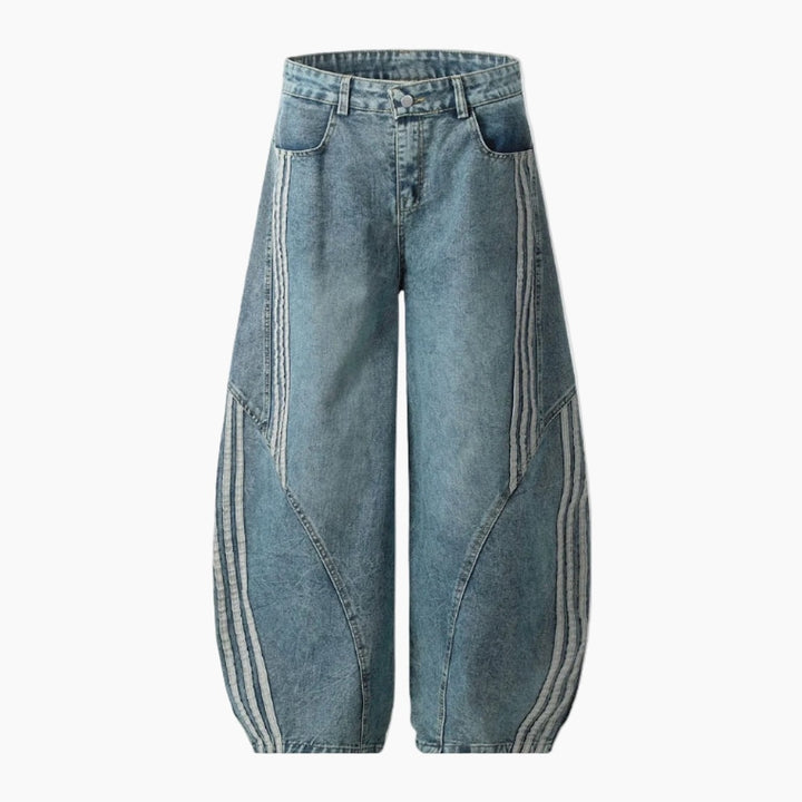 NEWGRMNTS Striped Barrel Denim Jeans