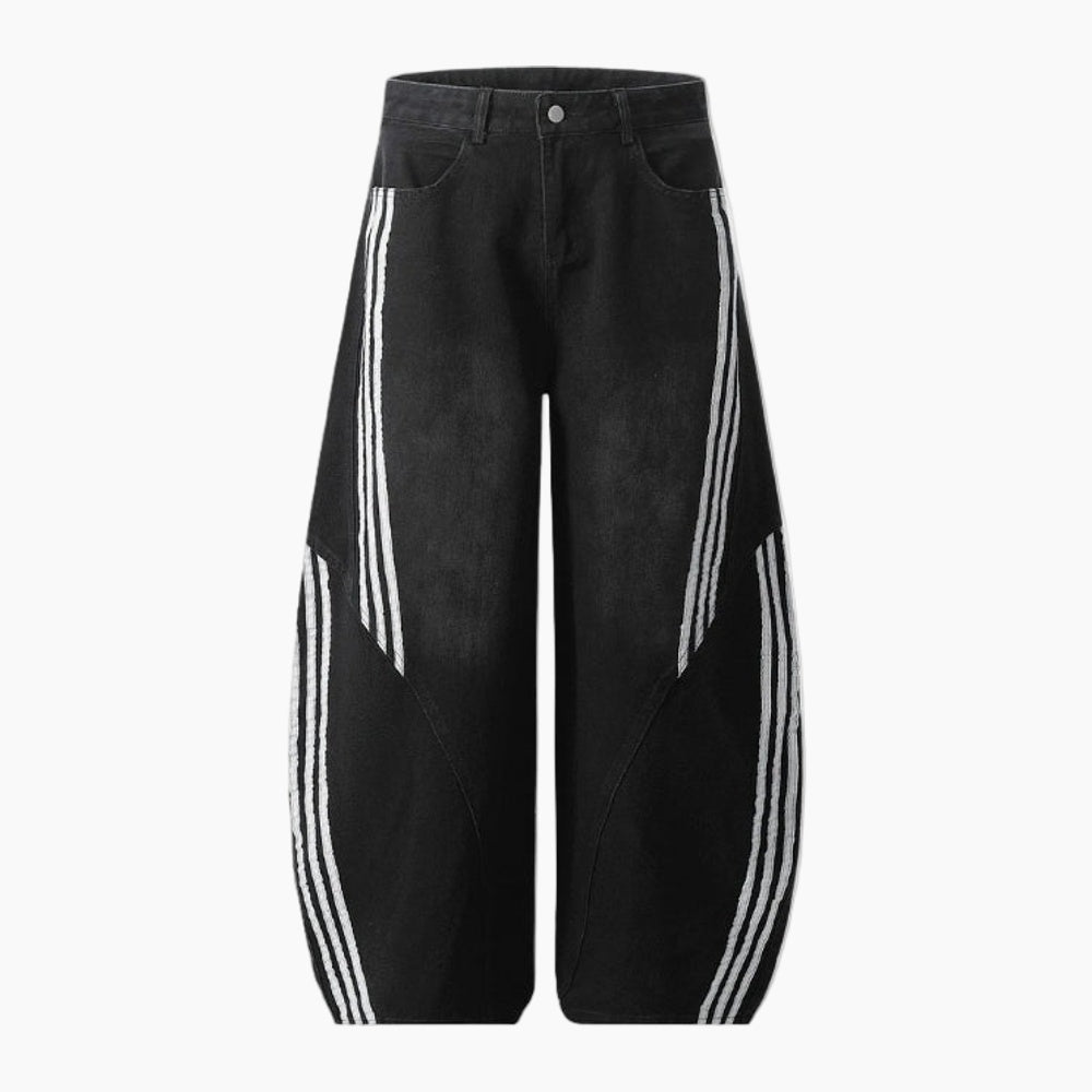 NEWGRMNTS Striped Barrel Denim Jeans