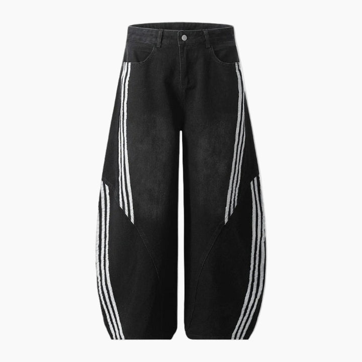 NEWGRMNTS Striped Barrel Denim Jeans