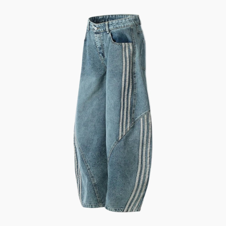 NEWGRMNTS Striped Barrel Denim Jeans