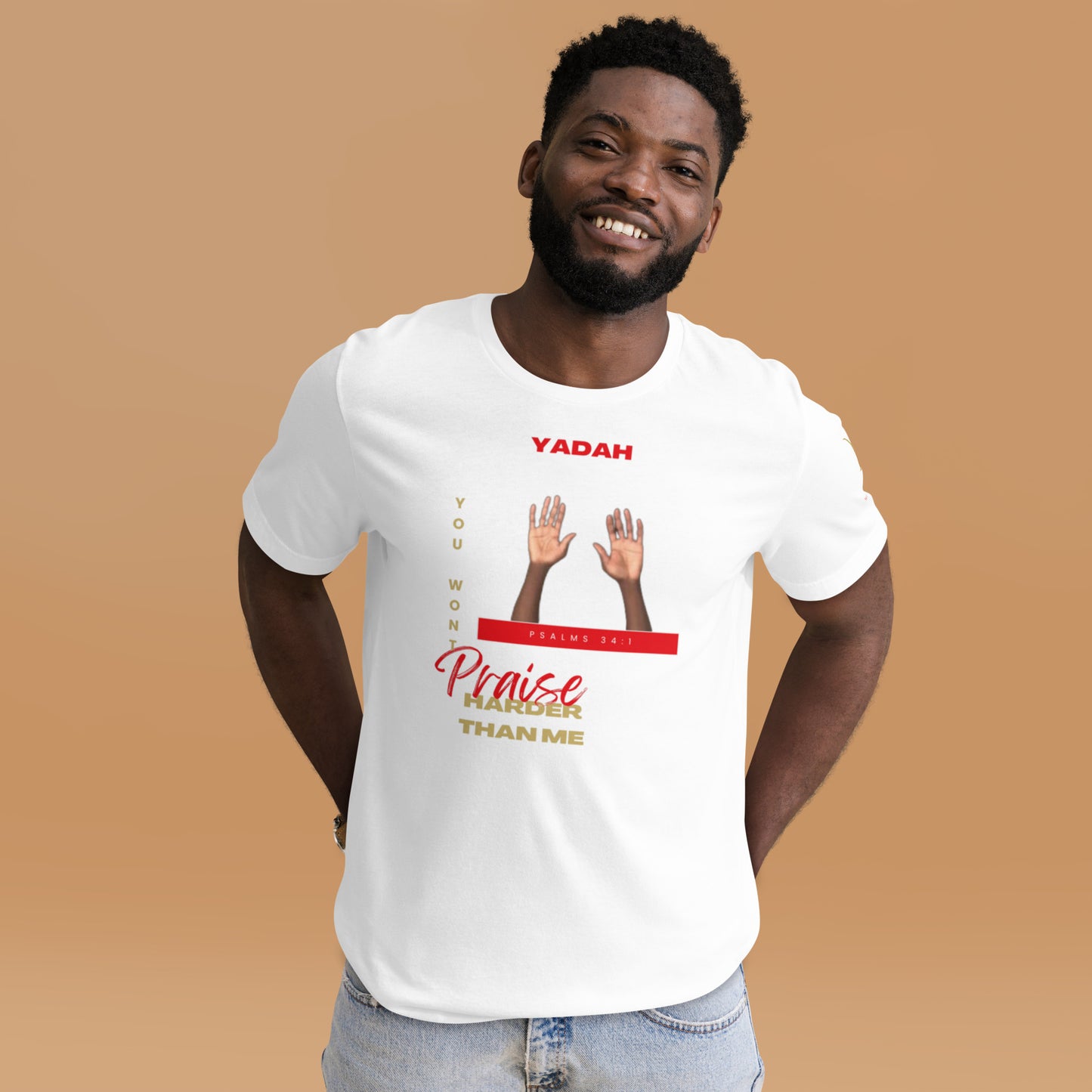 Yadah Praise Unisex (White) T-shirt (Front & Sleeve)