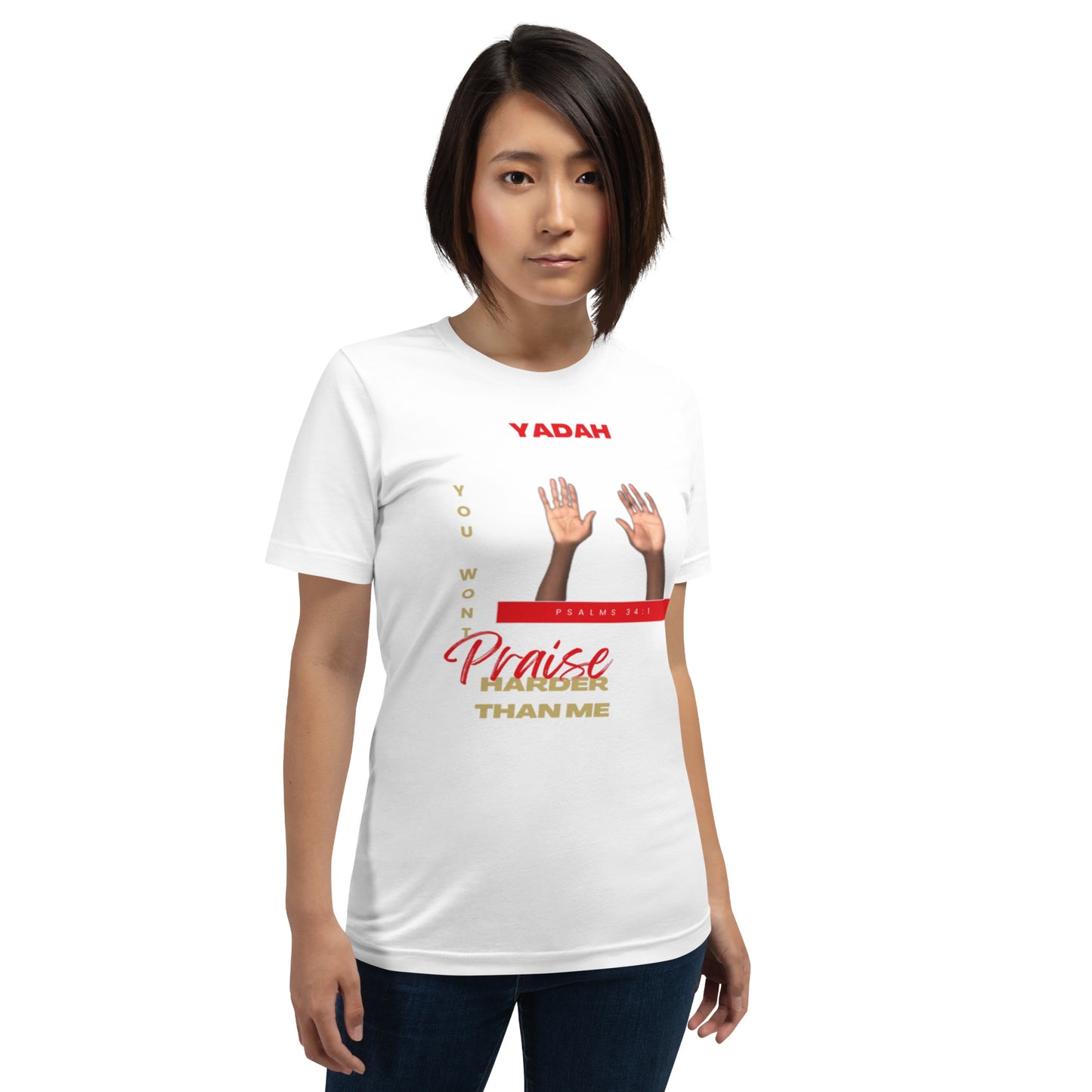 Yadah Praise Unisex (White) T-shirt (Front & Sleeve)