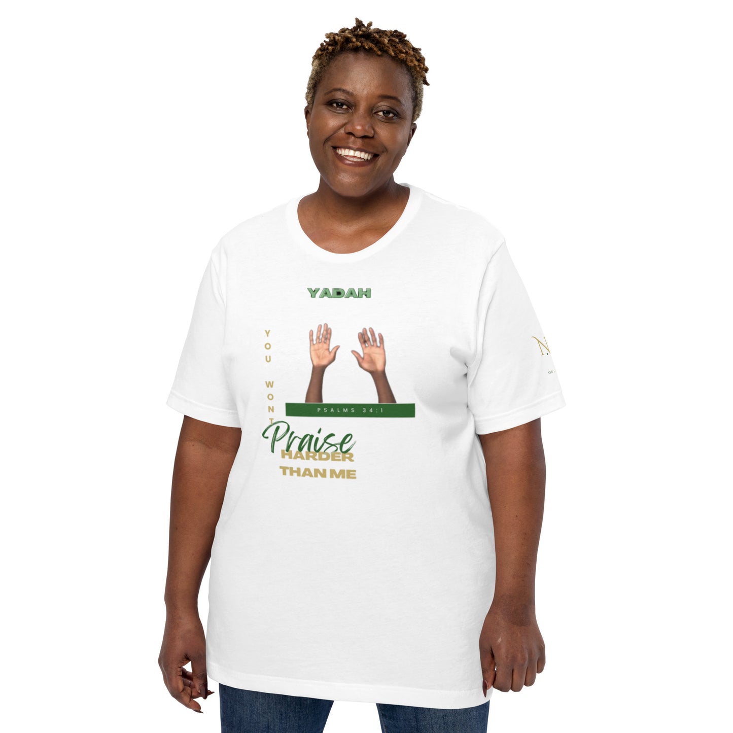 Yadah Praise Alternate Green (White) Unisex T-shirt (Front & Sleeve Only)