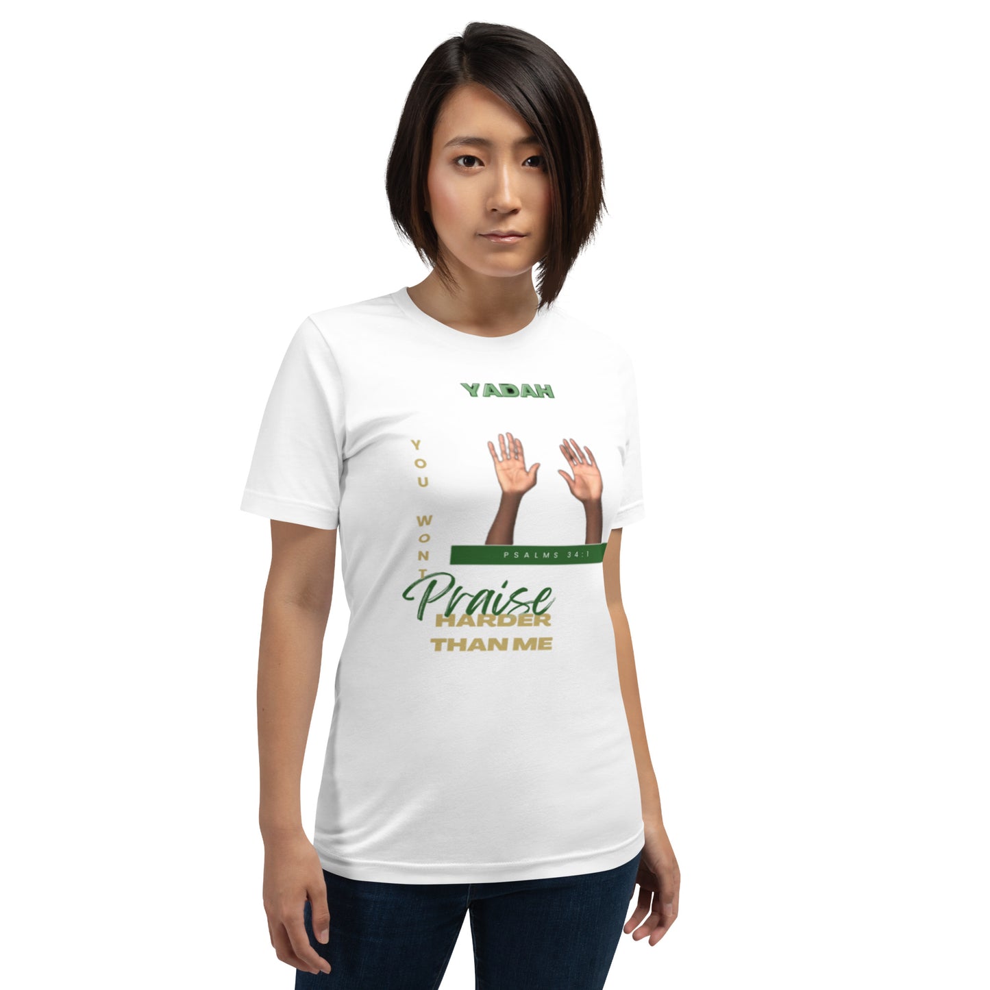 Yadah Praise Alternate Green (White) Unisex T-shirt (Front & Sleeve Only)