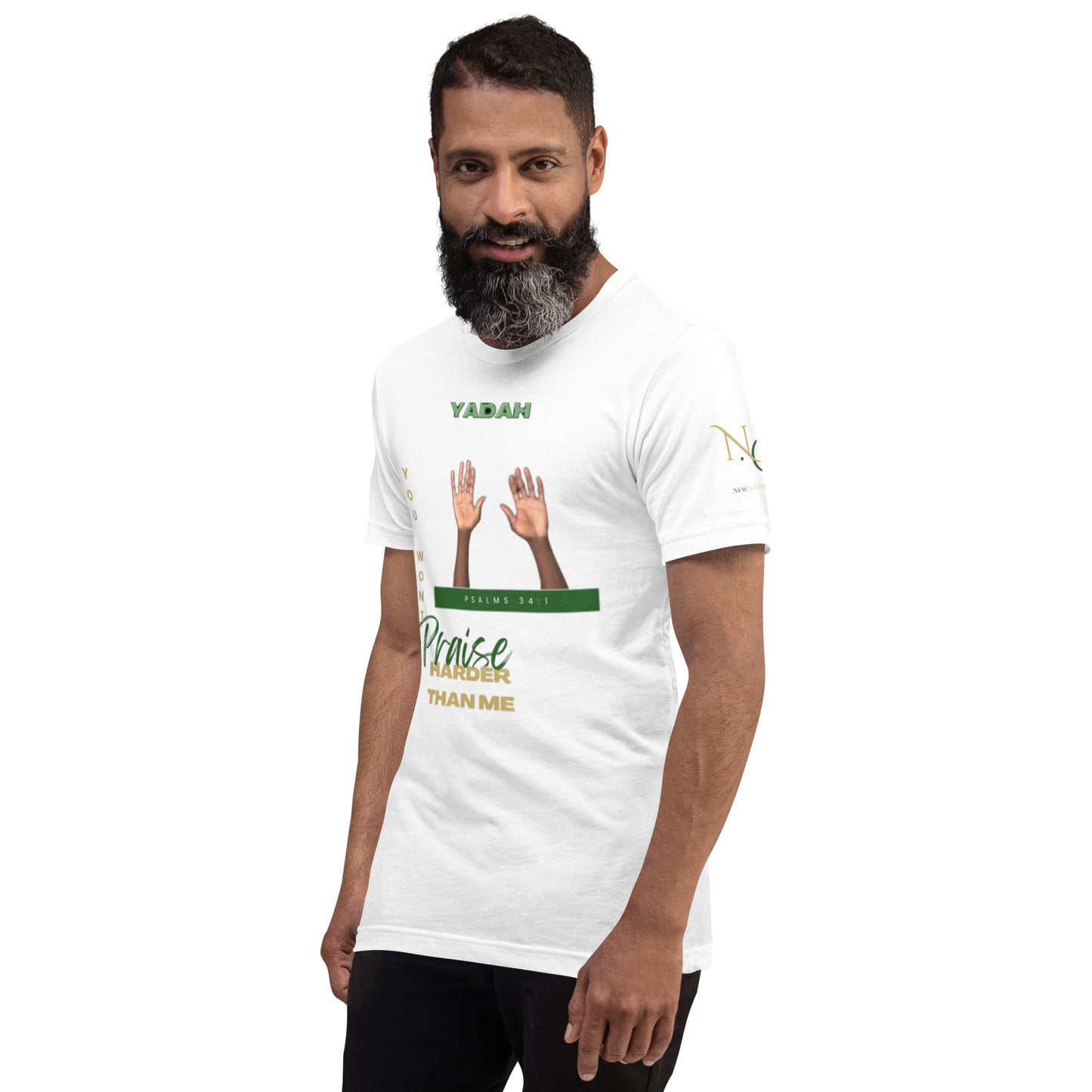 Yadah Praise Alternate Green (White) Unisex T-shirt (Front & Sleeve Only)