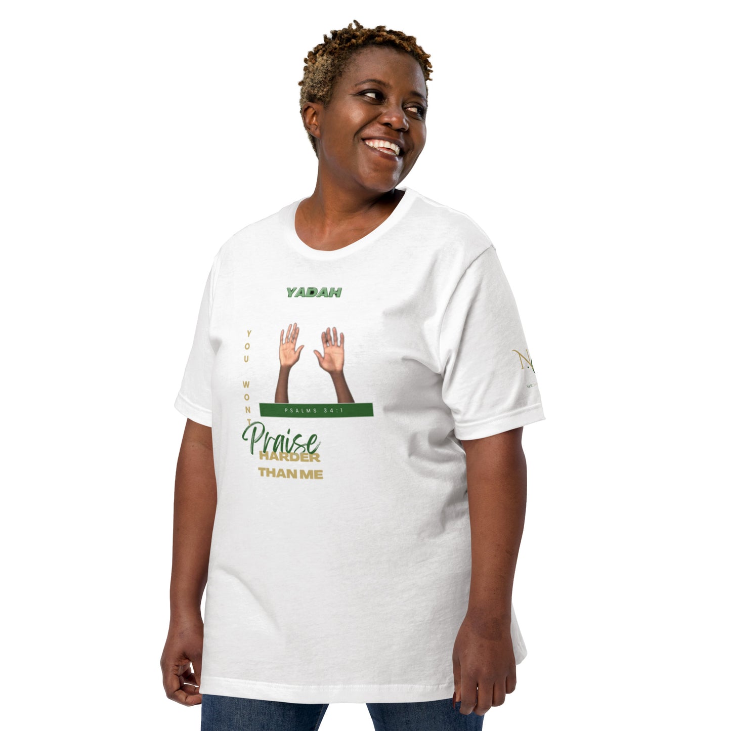 Yadah Praise Alternate Green (White) Unisex T-shirt (Front & Sleeve Only)